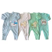 Kit Macacao Bebe Bordado c/ Zíper Suedine 4 Peças Menino Menina Vira Pé Kit Macacao Bebe Bordado c/ Zíper Suedine 4 Peças Menino Menina Vira Pé