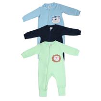 Kit Macacao Bebe Suedine Com Ziper Bordado e Liso 3 Peças Roupa Infantil Menino Enxoval Presente Natal Cha Revelação 100 algodão Frio Baby Deluxe