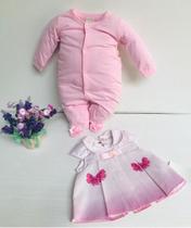 Kit Macacao + Blusa Bebe Menina Longo Malha Luxo Enxoval 322 Kit Macacao + Blusa Bebe Menina Longo Malha Luxo Enxoval 322