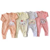 Kit Macacão Bordado em Suedine 4 Peças Bebê