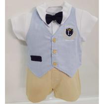 Kit Macacão Curto Luxo Colete Gravata Bebê Menino Verão 7342 Kit Macacão Curto Luxo Colete Gravata Bebê Menino Verão 7342
