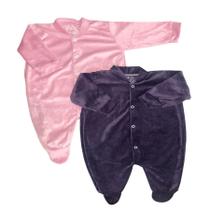 Kit Macacão de Bebe Plush Com Manga Suedine 2 peças Menina e Menino