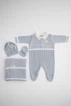 Kit macacão e manta tricot bebe luan azul mini lord