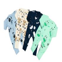 Kit Macacão Estampado Malha Suedine 4 Peças Vira Pé Com Zíper