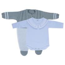 Kit Macacão Jacquard Cinza e Body com Gola Bordada