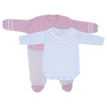 Kit Macacão Jacquard Rosa e Body com Gola Bordada Kit Macacão Jacquard Rosa e Body com Gola Bordada