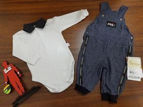 Kit Macacão Jardineira + Body Luxo Bebe Menino Paraiso 10139