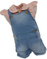 Kit Macacão Jardineira Jeans + Body Bebê Menina Enxoval 2487 Kit Macacão Jardineira Jeans + Body Bebê Menina Enxoval 2487