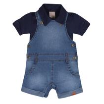Kit Macacão Jardineira Jeans + Camisa Infantil Menino 27147