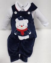 Kit Macacão Jardineira Plush + Body Bebê Menino Lessa B9106
