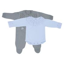 Kit Macacão Laço Cinza e Body com Gola e Punho de Renda