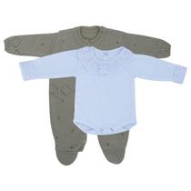 Kit Macacão Links Bege e Body Com Gola e Punho de Renda Kit Macacão Links Bege e Body Com Gola e Punho de Renda