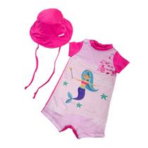 Kit Macacão Manga Curta + Chapéu Liso Proteção Uv Infantil