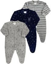 Kit Macacão Para Bebê Infantil Menino Masculino Plush Pelúcia Pijama Inverno