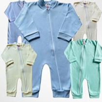 Kit Macacão Recém Nascido Básico Longo com Zíper Mamãe Feliz