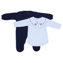 Kit Macacão Setta Marinho e Body Gola Bordada