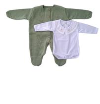 Kit Macacão Setta Verde Oliva e Body Gola Bordada