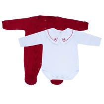 Kit Macacão Setta Vermelho e Body Gola Bordada