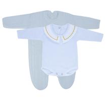 Kit Macacão Trança Branco com Body Gola Bordada Gold Kit Macacão Trança Branco com Body Gola Bordada Gold