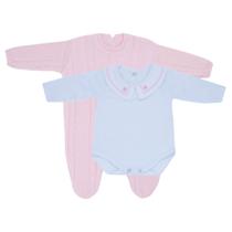 Kit Macacão Trança Rosa com Body Gola Bordada DU Kit Macacão Trança Rosa com Body Gola Bordada DU