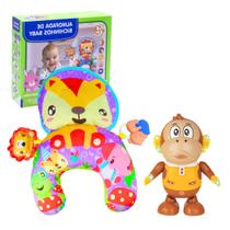 Kit Macaco Dançarino Musical Com Luz Som E Almofada De Bichinhos Para O Pescoço Do Bebê Sensorial Com Chocalho - Zoop