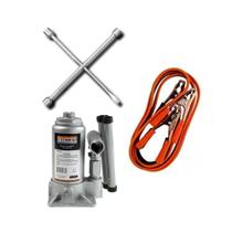 Kit Macaco Hidráulico Garrafa 4t Chave Roda E Cabo Bateria