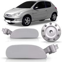 Kit macaneta cromado acetinada + tampa combustivel peugeot 206 1998 a 2010 2p