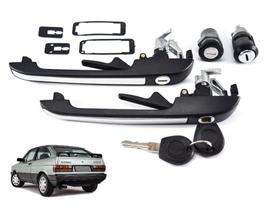 Kit Maçanetas Portas Pretas em Metal Frisos Inox Cilindros Ignição e Porta-Malas Mesma Chave para Gol Voyage Quadrado G1 1987 A 1995 - Garage Parts