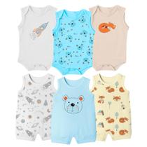Kit Macaquinho e Body Regata Estampado 6 Peças Roupa de Bebê