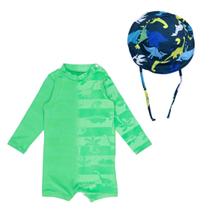 Kit Macaquinho Estampa Aparece + Chapéu Proteção Solar Bebê Kit Macaquinho Estampa Aparece + Chapéu Proteção Solar Bebê