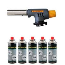 Kit Maçarico Culinario Acendimento Manual 5 Refil De Gás