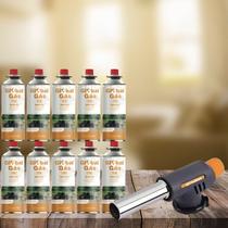 Kit maçarico culinário automatico controle da chama artesanato solda + 10 refil gás globalmix 227g