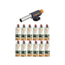 Kit maçarico culinário automatico controle da chama artesanato solda + 12 refil gás globalmix 227g