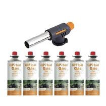 Kit maçarico culinário grafite automatico controle de chama solda artesanato + 6 refil globalmix