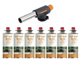 Kit maçarico culinário grafite automatico controle de chama solda artesanato + 7 refil globalmix