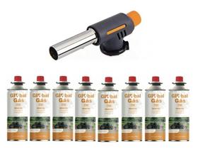 Kit maçarico culinário grafite automatico controle de chama solda artesanato + 8 refil globalmix