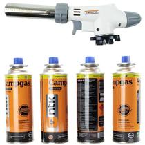 Kit Maçarico Culinário Profissional Portátil com 4 Refil Gás Butano para Maçarico