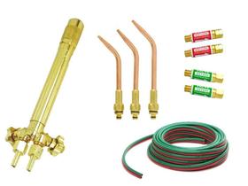 Kit Maçarico De Solda Manual Modelo 200 Com 3 Extensões Acetileno + Válvulas Corta Chama + 5m Mangueira Dupla