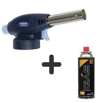 Kit Maçarico Fuji Portátil Automático + 1 Cartucho Refil de Gás Camping Culinária Artesanato Reparos Soldas