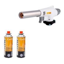 Kit Maçarico Gourmet Branco Com Controle De Chama + 2 Recargas Kit Maçarico Gourmet Branco Com Controle De Chama + 2 Recargas