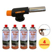 Kit maçarico grafite automatico manual gt6009 cozinha solda profissional + 4 refil global gt808 227g