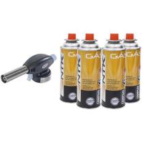 Kit Maçarico Portátil 6019 Controle Manual Da Chama + 4 Latas De Gás