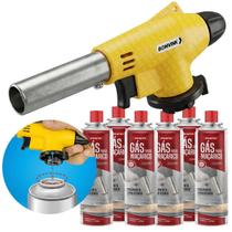 Kit Maçarico Portátil Encaixe Refil Para Artesanato + 10 Cartucho Gás Maçaricos 400ml/215g