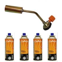 Kit Maçarico Portátil GT-49 Manual Regulagem de Chama + 4 Latas Refil 227g