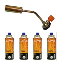 Kit Maçarico Portátil GT-49 Manual Regulagem de Chama + 4 Latas Refil 227g