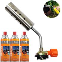 Kit Maçarico Portátil Manual para Solda com 3 Refil Gás Butano Etaniz Ajustável para Reparos e Uso Industrial Soldagem e Corte de Metais