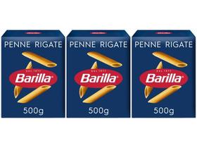 Kit Macarrão Penne Grano Duro Barilla Blue Box - Rigate 500g 3 Unidades