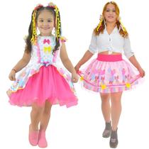 Kit Mãe e Filha Festa Junina - Vestido + Saia Adulta Tule Rosa