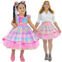 Kit Mãe e Filha Festa Junina - Vestido + Saia Adulta Xadrez Rosa - Moderna Meninas