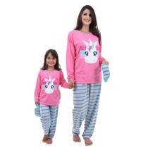 Kit Mãe e Filha Pijama Longo Feminino Unicórnio Inverno